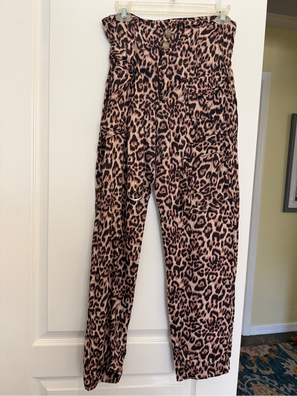Johnny Was Hailey Cargo Pants Bellina Leopard Size 4 Cupro Rayon